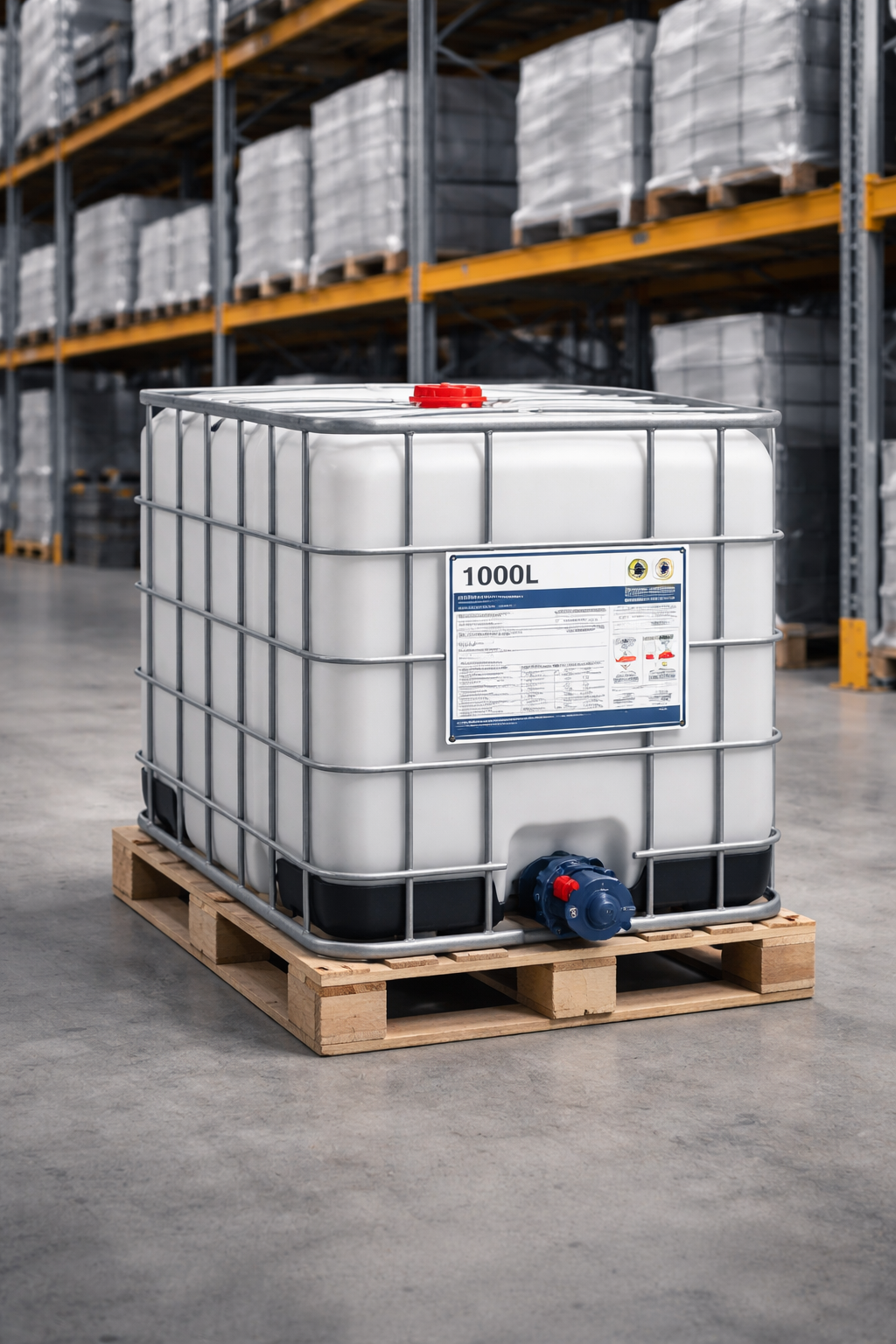 IBC-контейнеры с химией на паллетах на складе